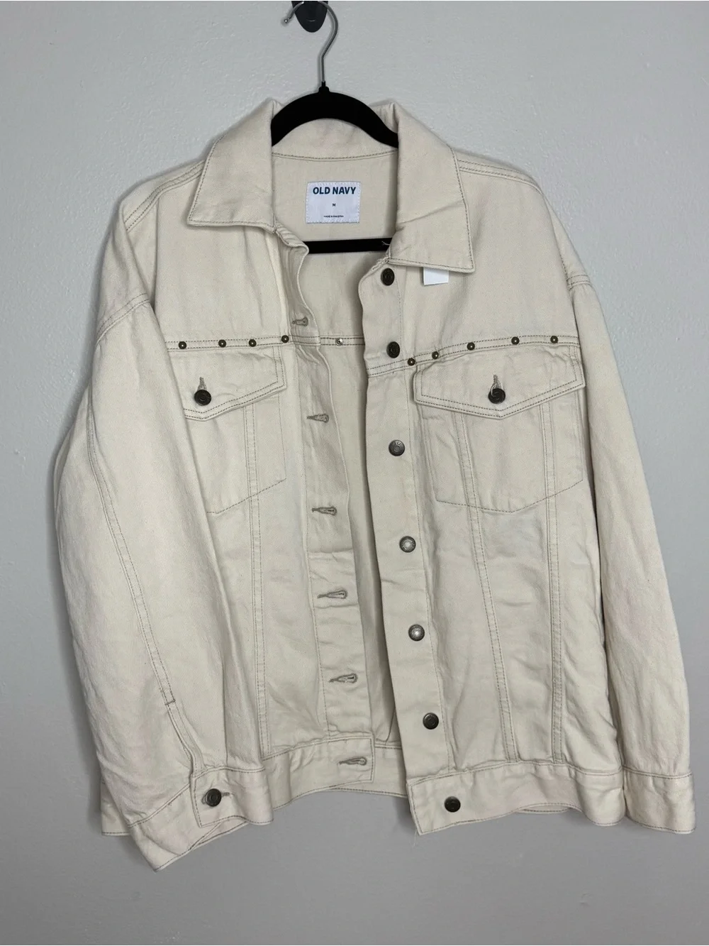 NWT Old Navy Oversized Studded Denim Trucker Jacket - Ecru/Cream